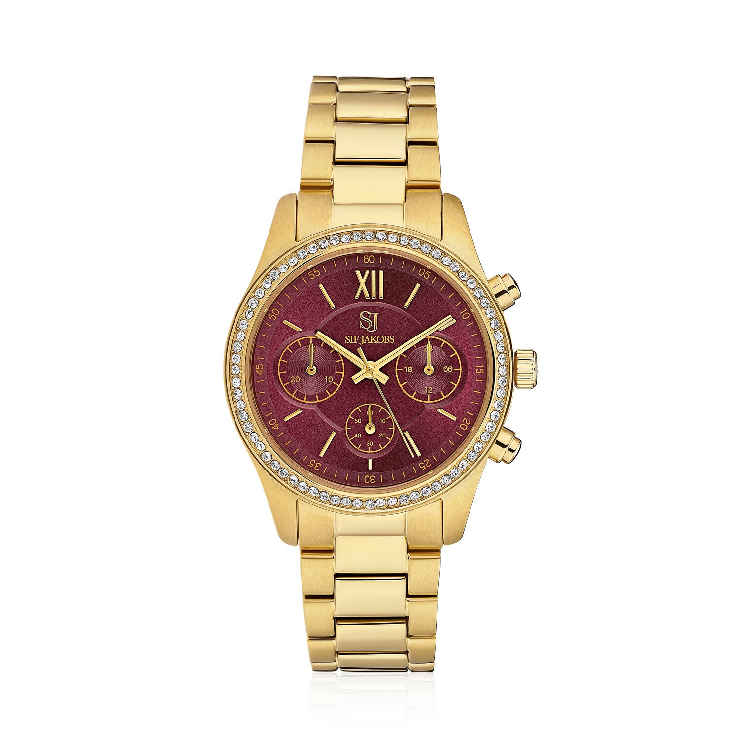 Stainless steel gold | Burgundy urtavla och vita zirkonia