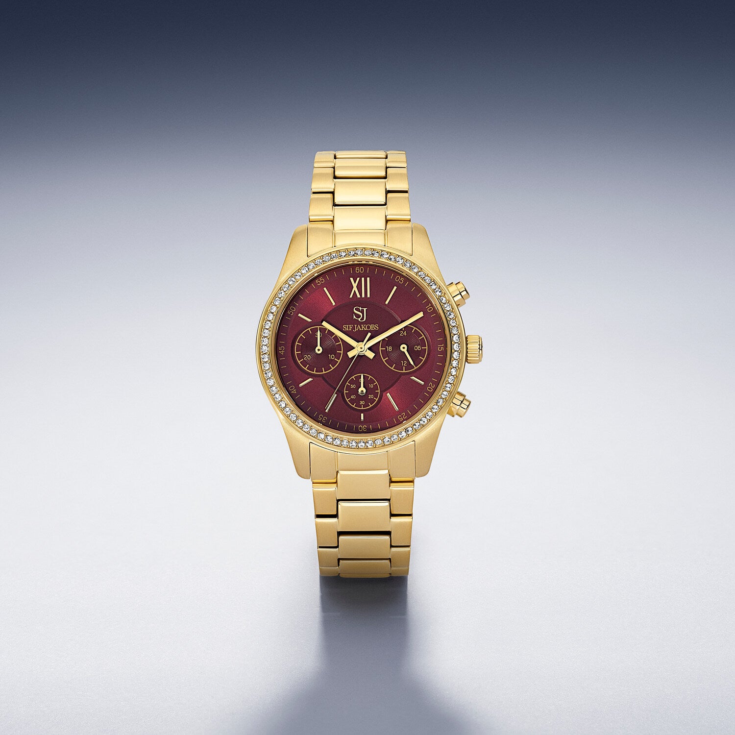 Stainless steel gold | Burgundy urtavla och vita zirkonia