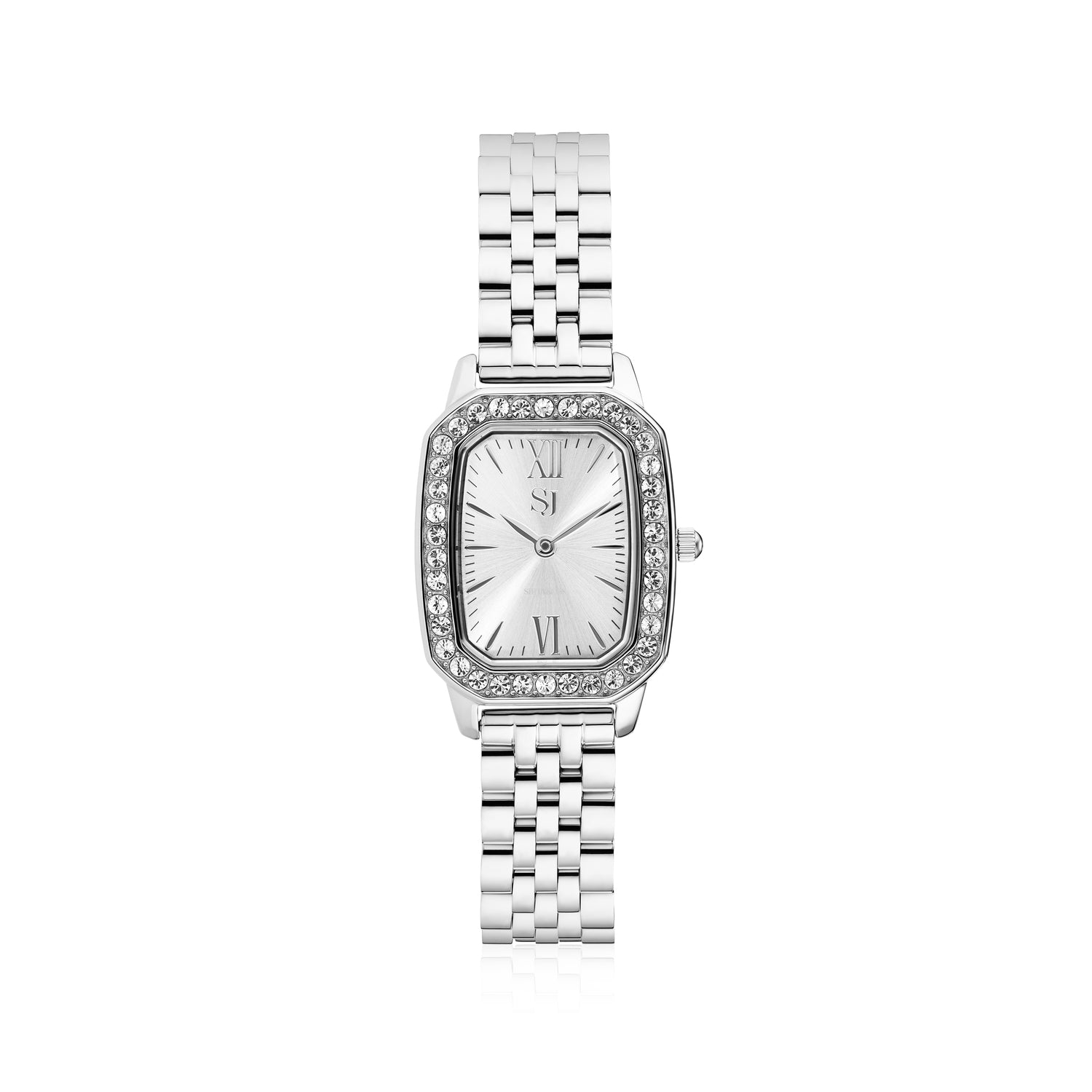Stainless steel Silver | Silver urtavla och vita zirkoner