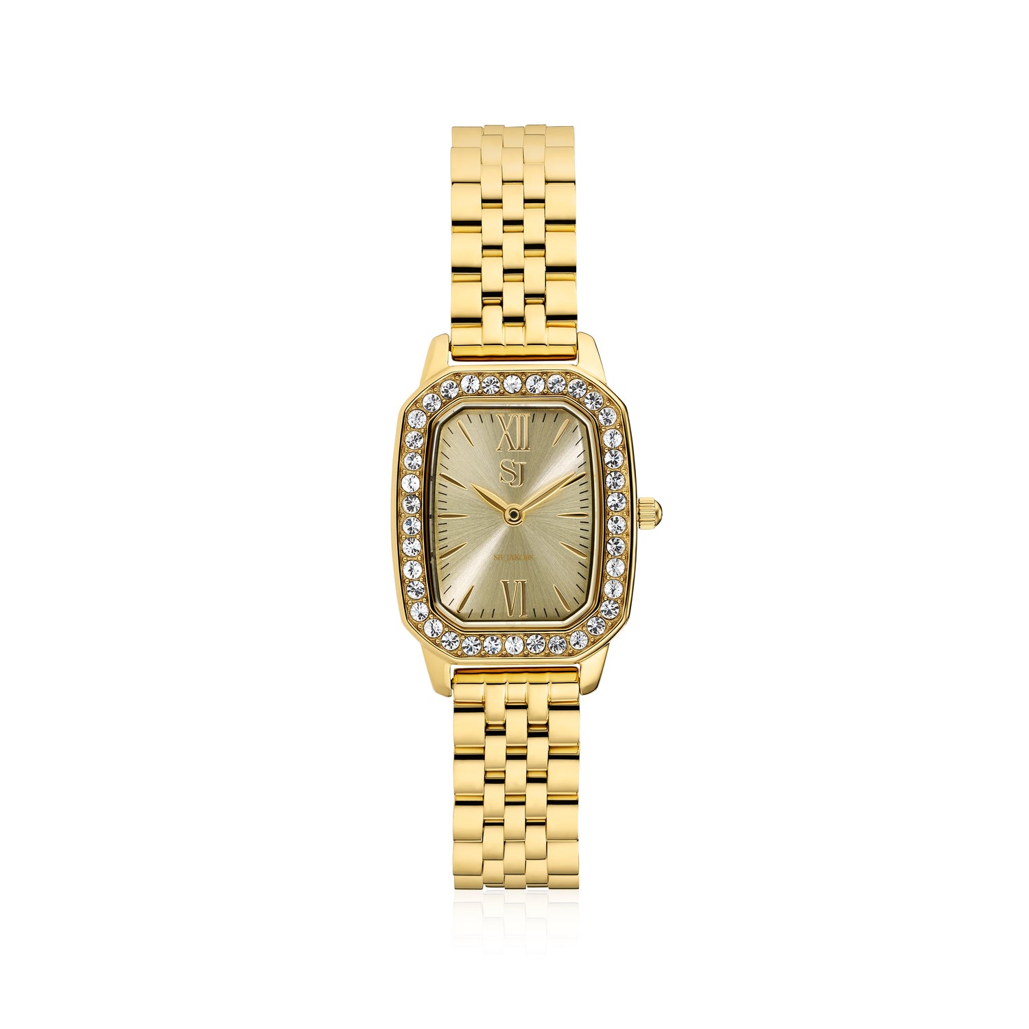 Stainless steel gold | Guld urtavla och vita zirkoner