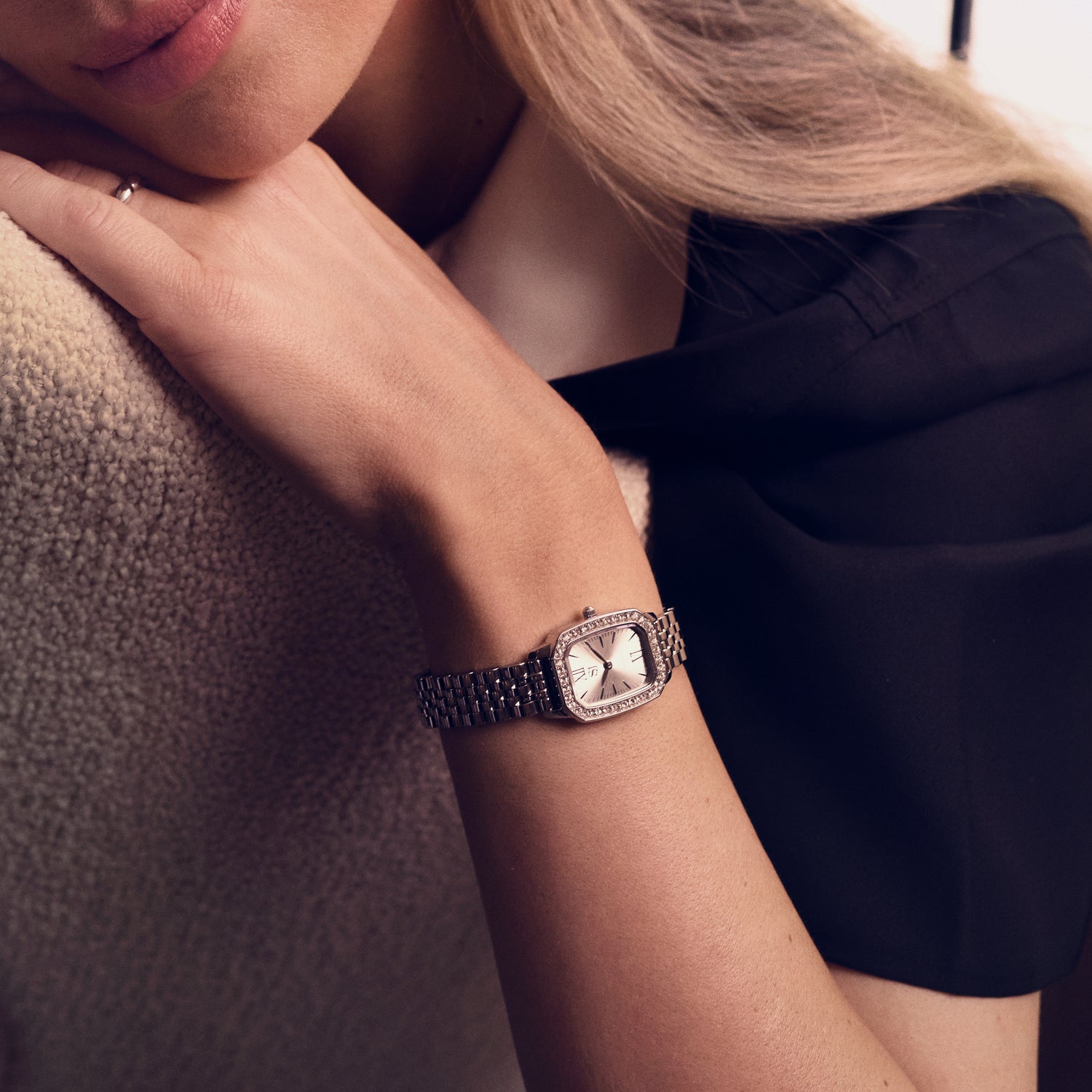 Stainless steel Silver | Silver urtavla och vita zirkoner