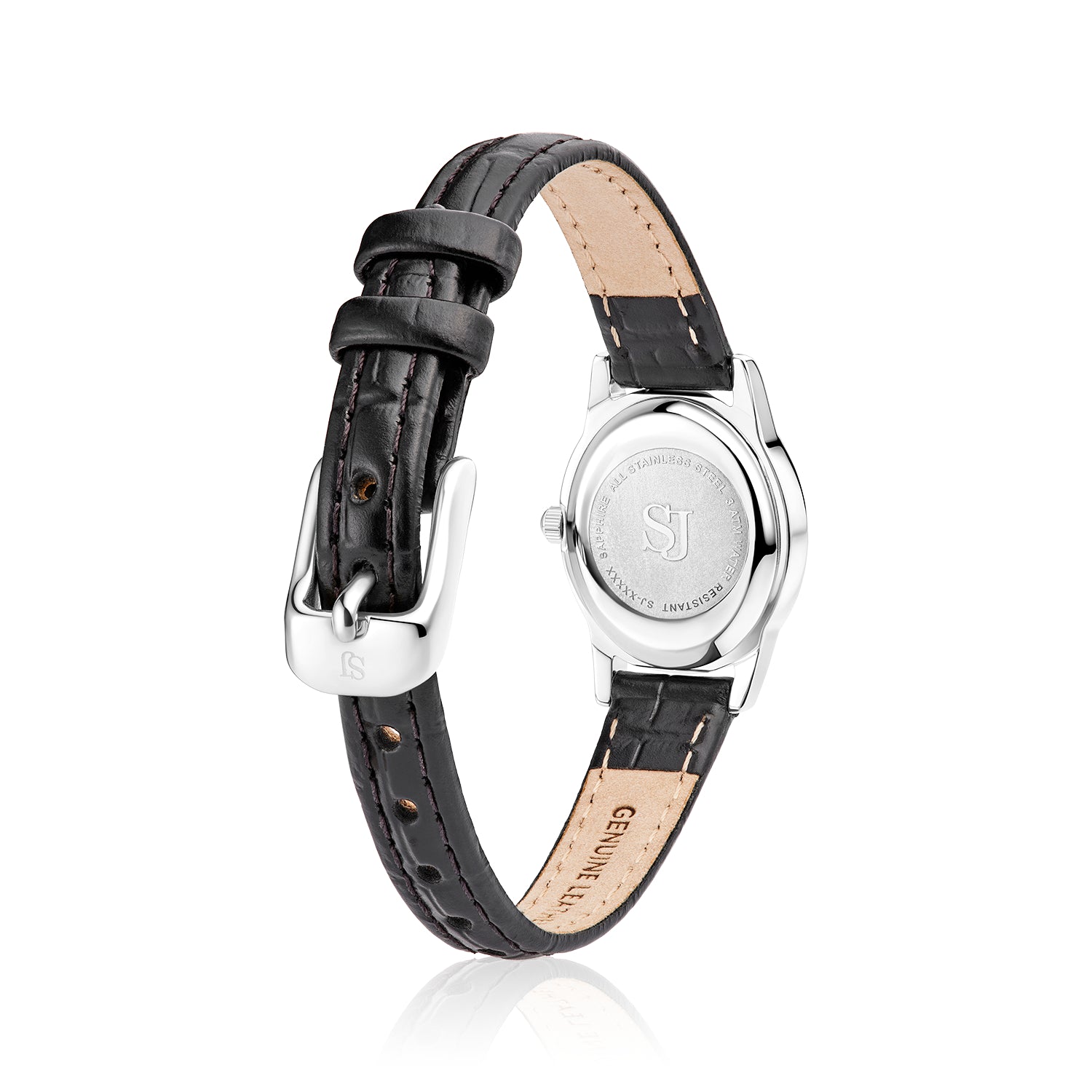 Stainless steel Silver | Svart läderarmband
