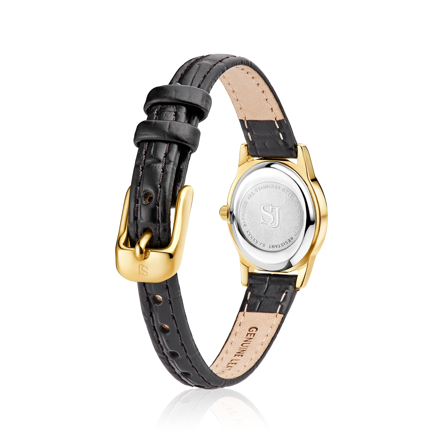 Stainless steel gold | Svart läderarmband