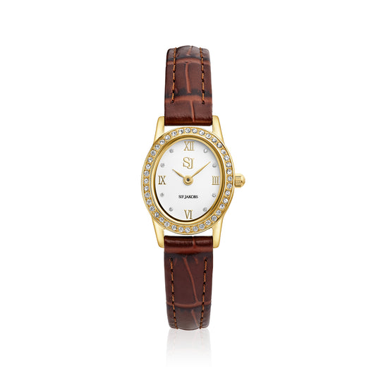 Stainless steel gold | Brunt läderarmband