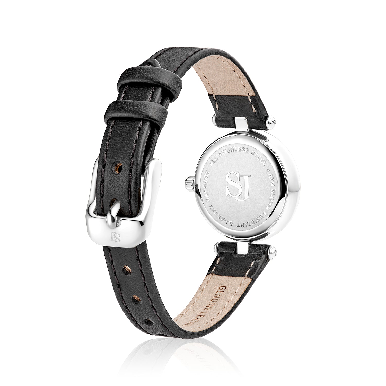 Stainless steel Silver | Svart läderarmband