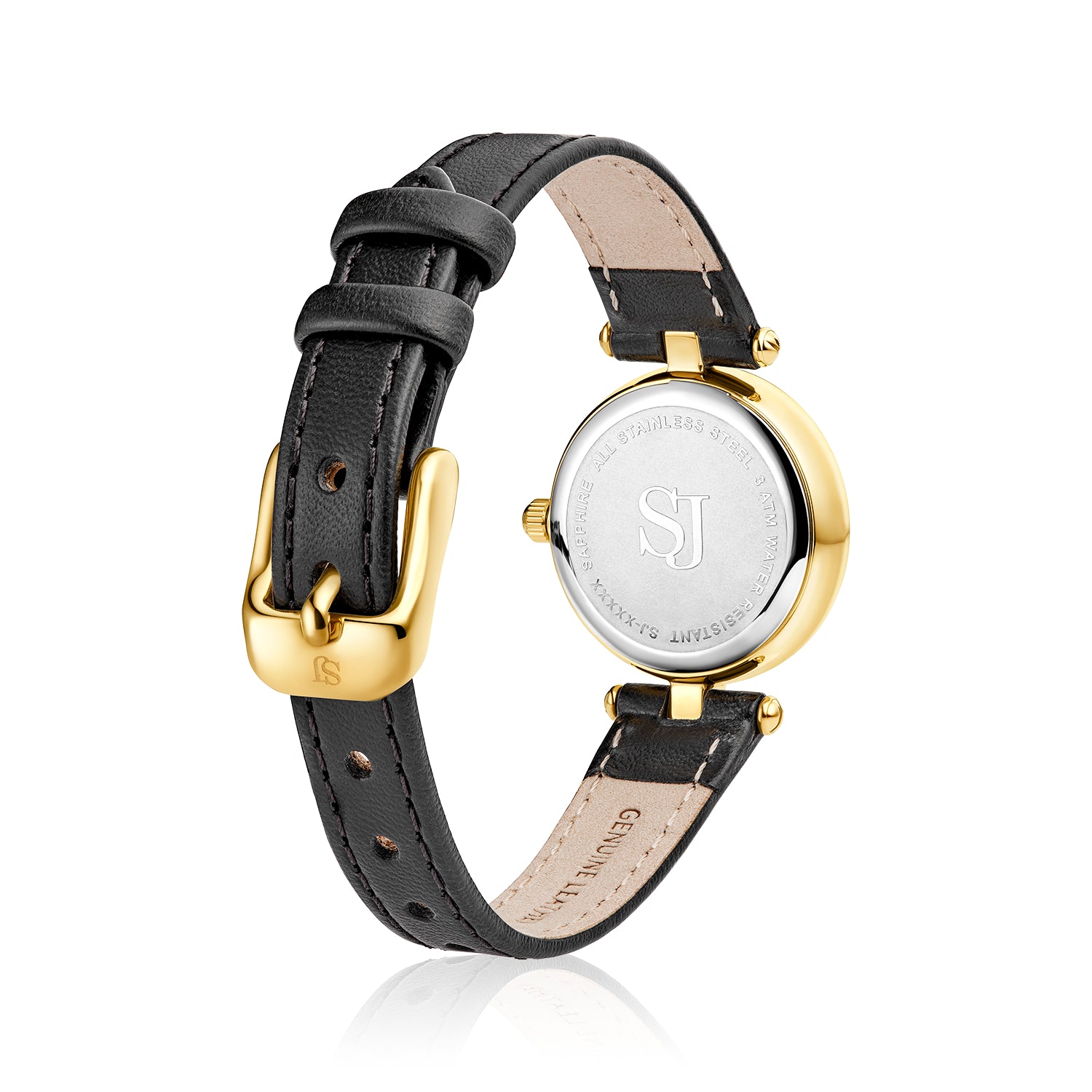 Stainless steel gold | Svart läderarmband