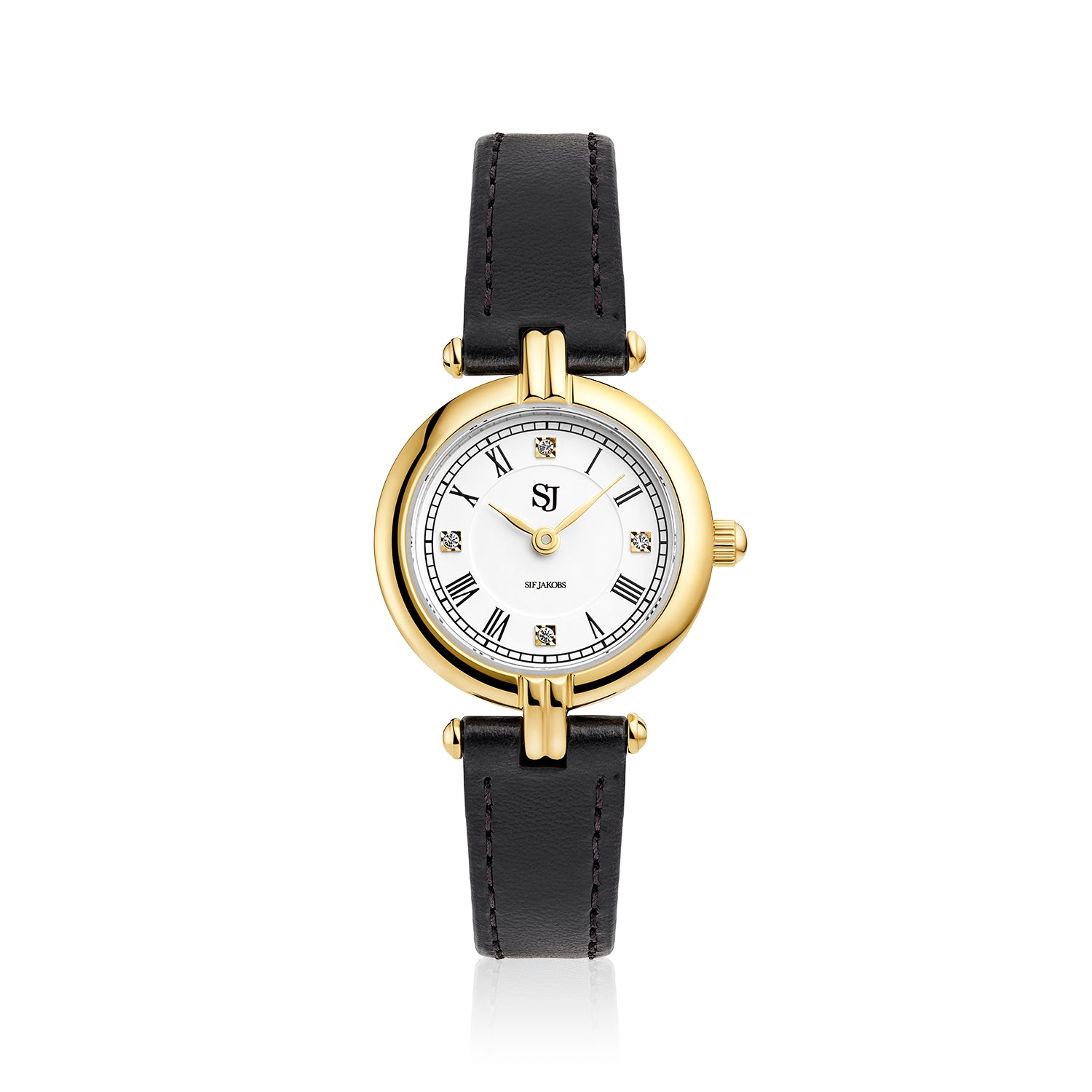 Stainless steel gold | Svart läderarmband