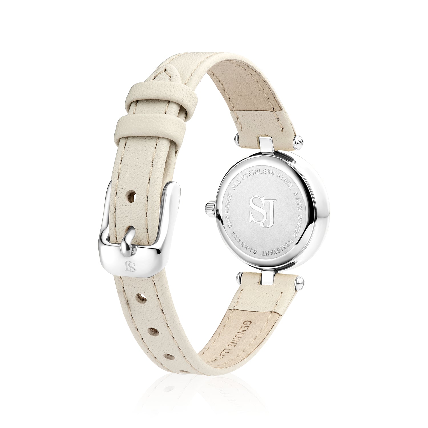 Stainless steel Silver | Beige läderarmband