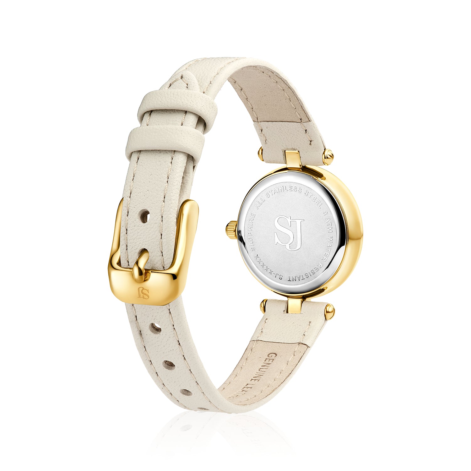 Stainless steel gold | Beige läderarmband