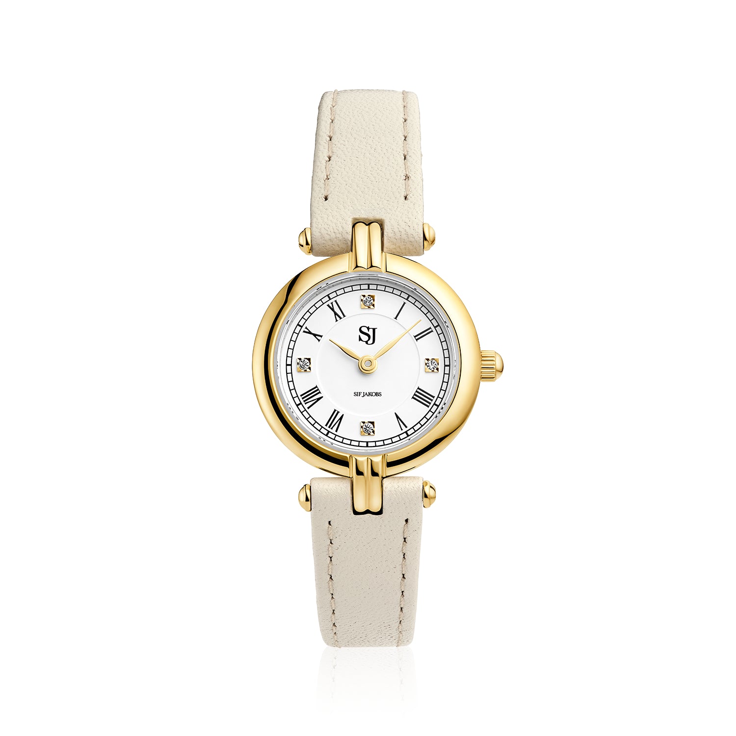 Stainless steel gold | Beige läderarmband