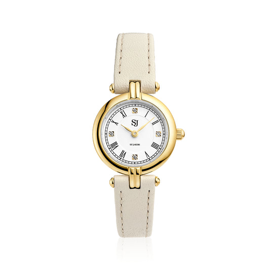 Stainless steel gold | Beige läderarmband