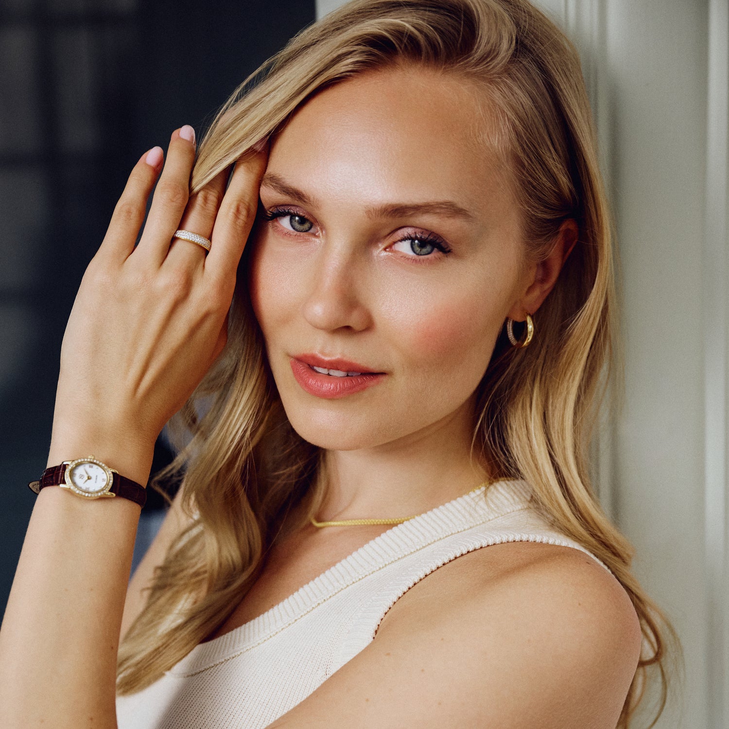 Stainless steel gold | Brunt läderarmband