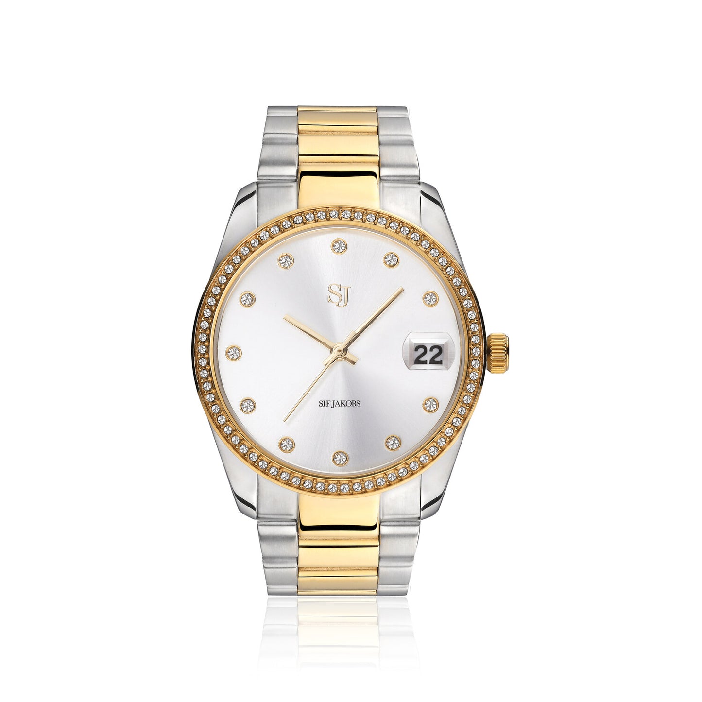 Stainless steel silver & gold | Silver urtavla och vita zirkoner
