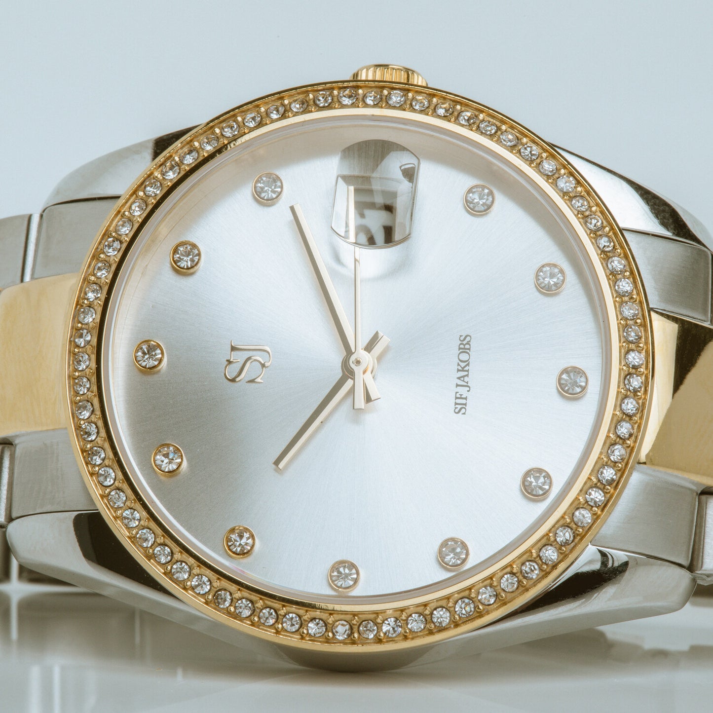 Stainless steel silver & gold | Silver urtavla och vita zirkoner