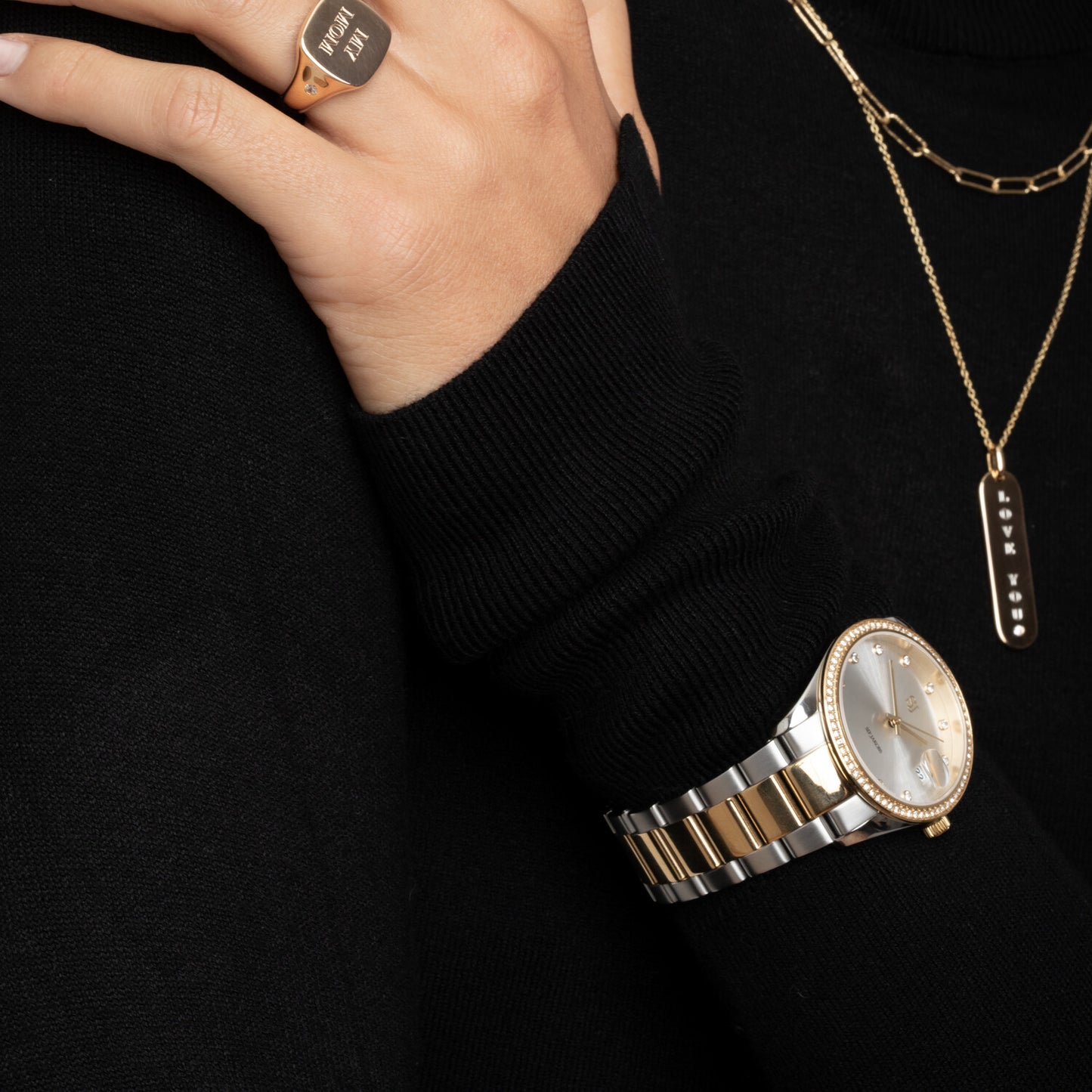 Stainless steel silver & gold | Silver urtavla och vita zirkoner